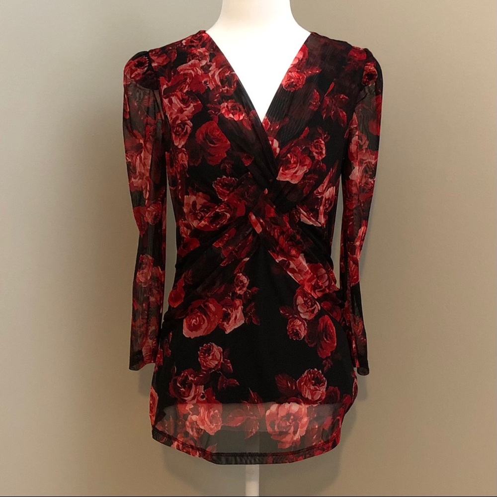 NWOT Black and Red Floral Top